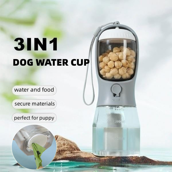 Dog water bottle, food, and garbage bag 3-in-1