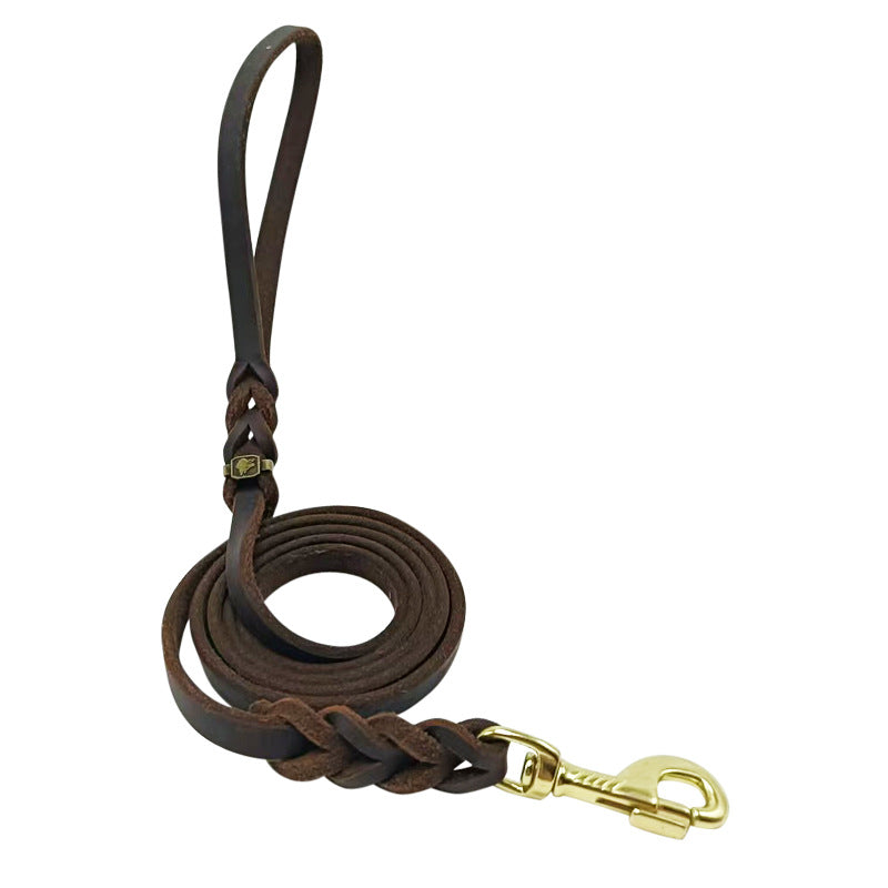 Sheepdog leash, leather dog leash, hand-woven.
