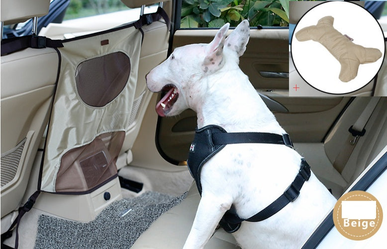 Car rear seat partition to protect against dog harassment