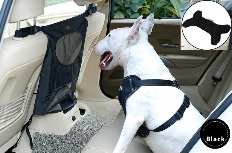 Car rear seat partition to protect against dog harassment