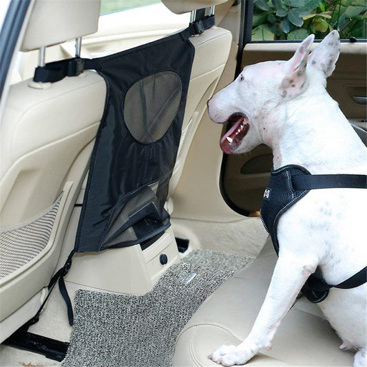 Car rear seat partition to protect against dog harassment