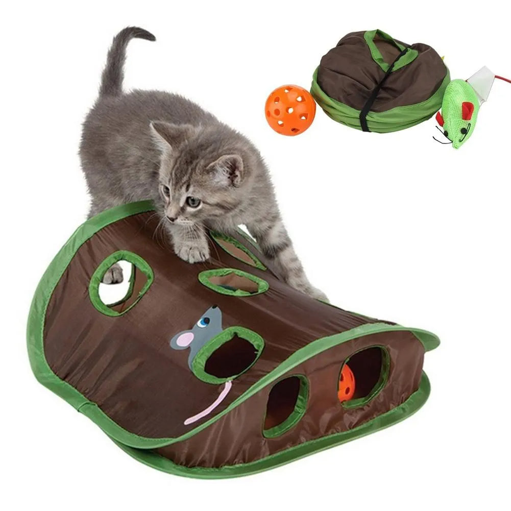 Pet cat interactive hide-and-seek game, 9-hole tunnel mouse chasing puzzle toy
