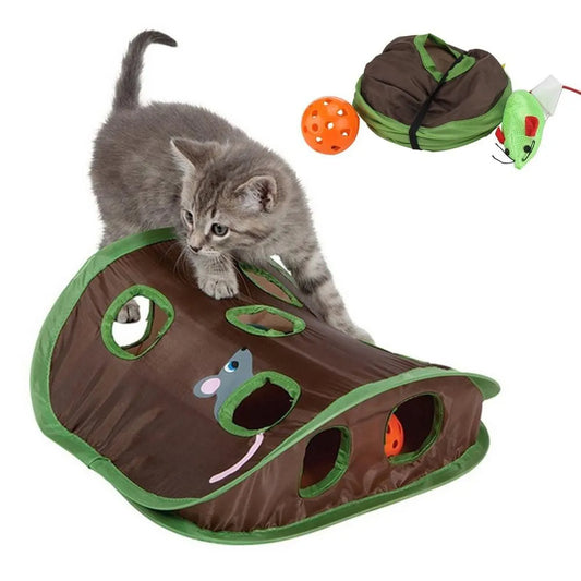 Pet cat interactive hide-and-seek game, 9-hole tunnel mouse chasing puzzle toy