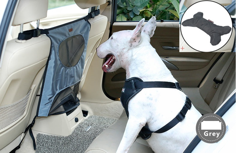 Car rear seat partition to protect against dog harassment