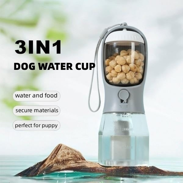 Dog water bottle, food, and garbage bag 3-in-1
