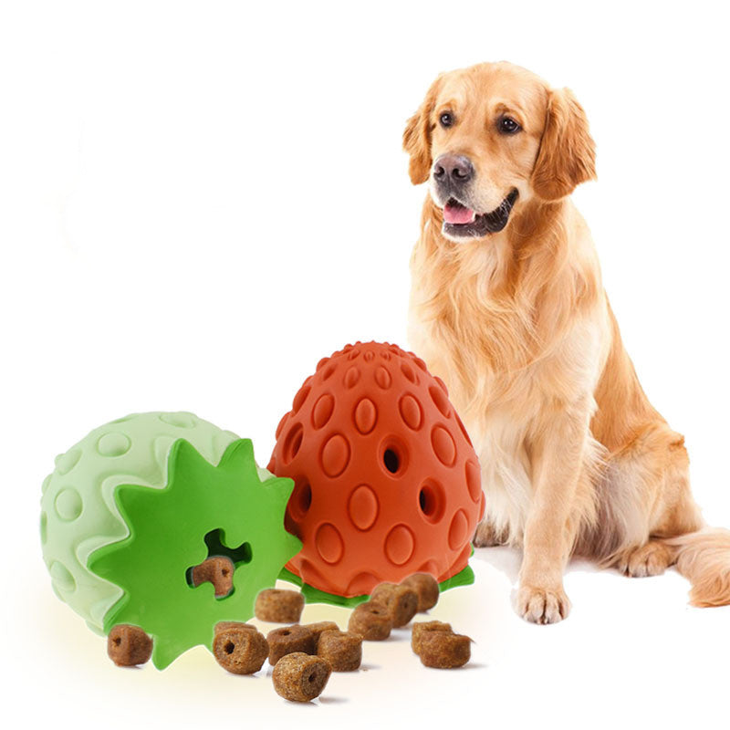 Durable strawberry treat ball for cats and dogs