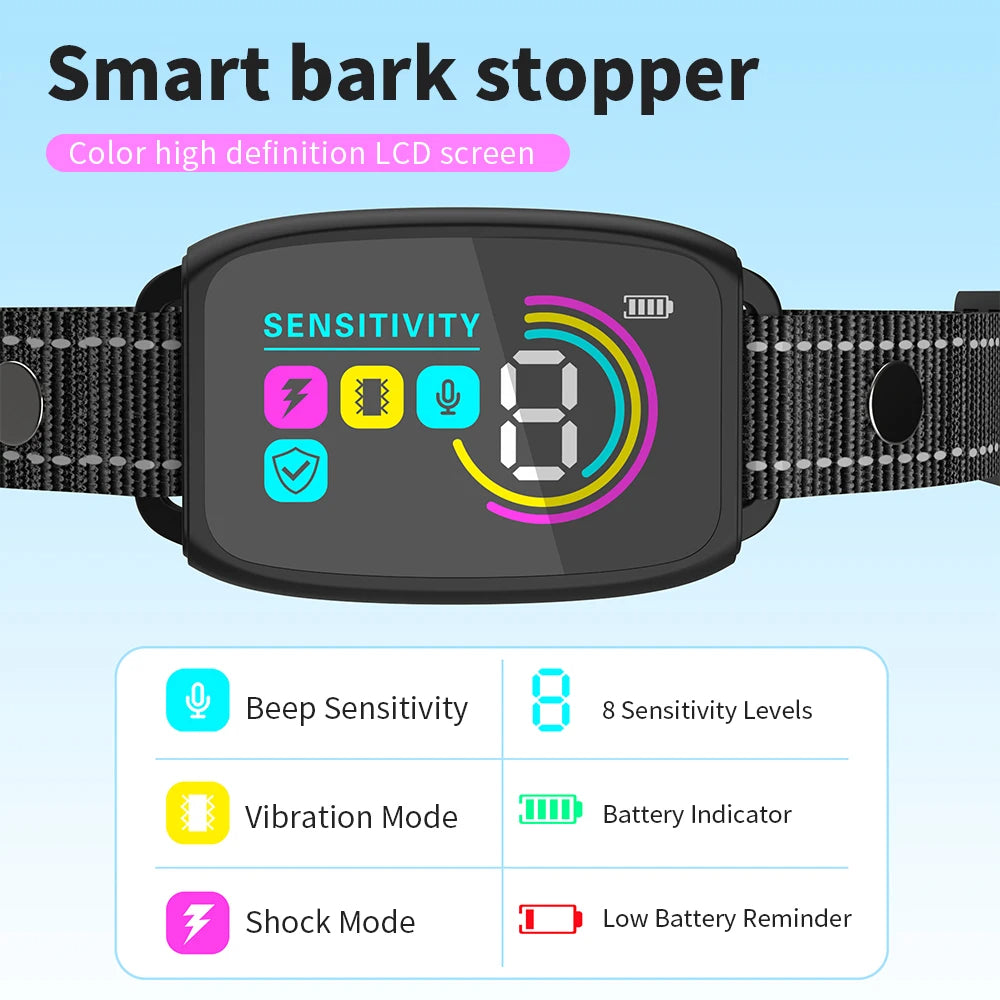 Intelligent automatic anti-barking collar, rechargeable, high-definition digital waterproof.