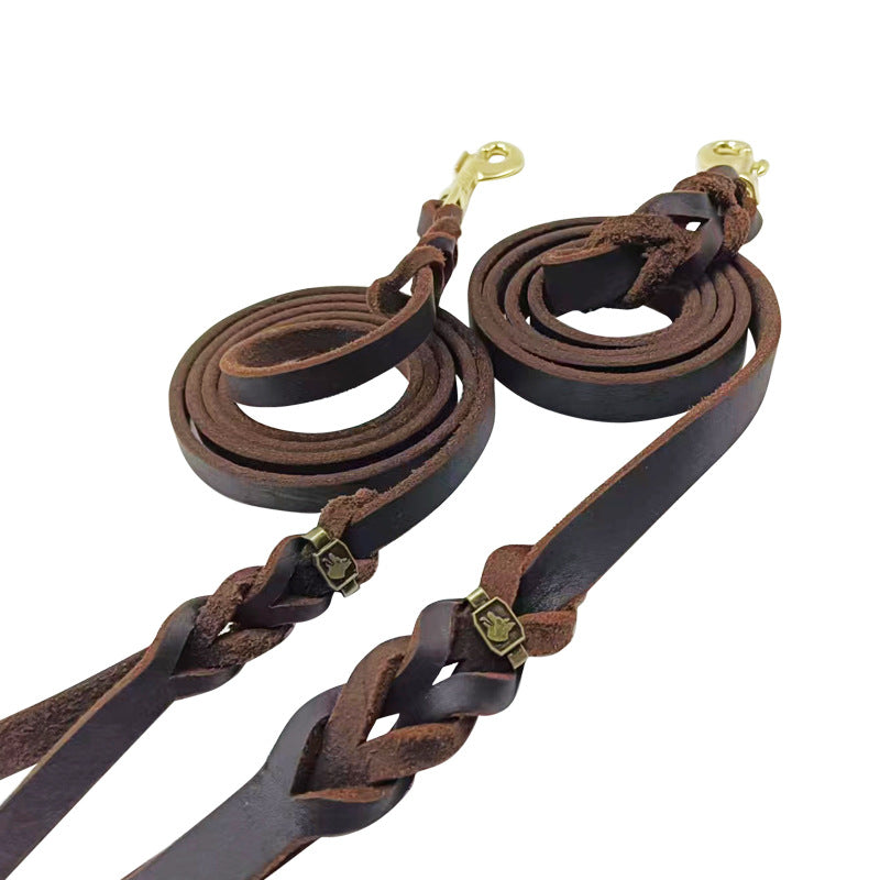 Sheepdog leash, leather dog leash, hand-woven.