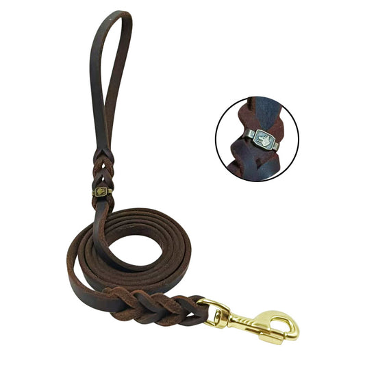 Sheepdog leash, leather dog leash, hand-woven.