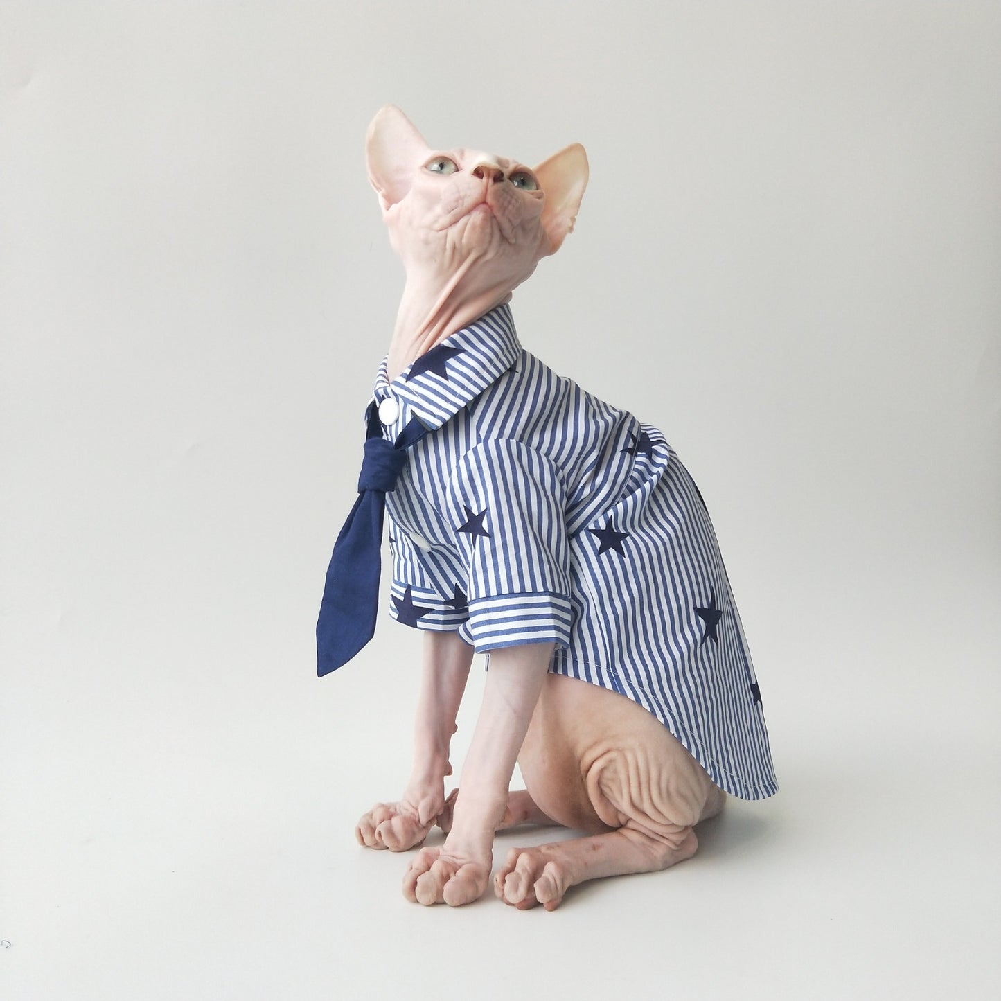 Thin cotton shirts are breathable; cat-themed clothing.